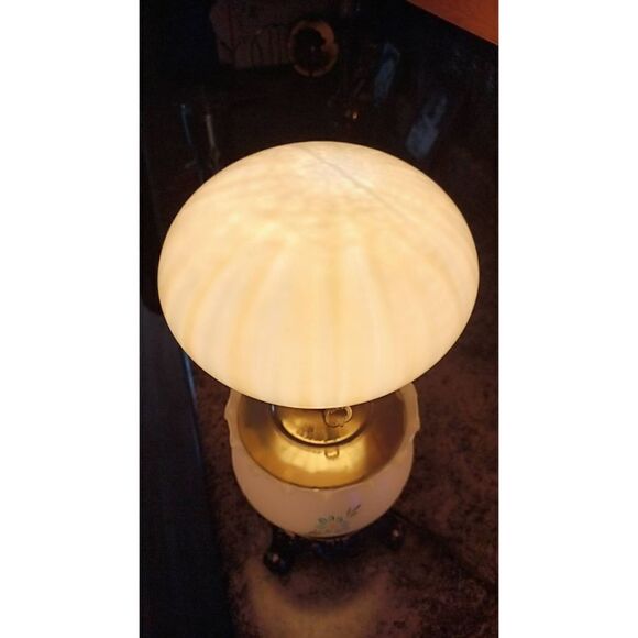 Vintage parlor lamp 17 high 8 wide two milk glass bowls one with hand painted fl - Picture 2 of 9